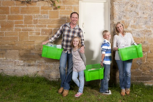 Recycling bins and waste segregation at a commercial site